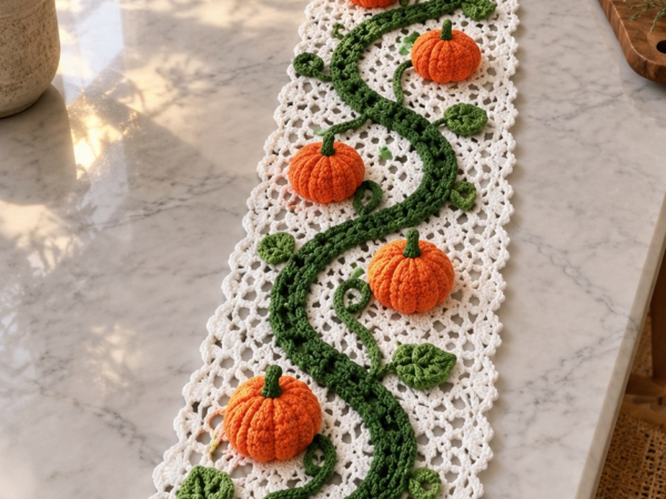 Pumpkin Vine Lace Table Runner — Free Crochet Pattern