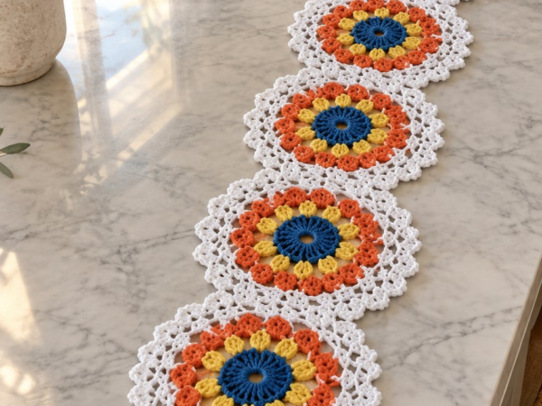 Retro Flower Power Doily Table Runner — Free Crochet Pattern
