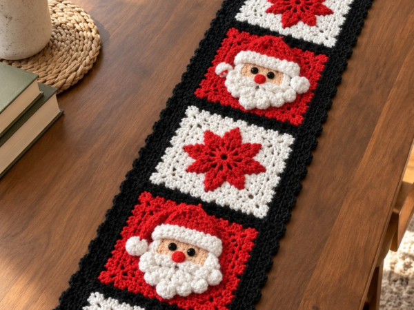 Santa & Star Granny Square Table Runner — Free Crochet Pattern