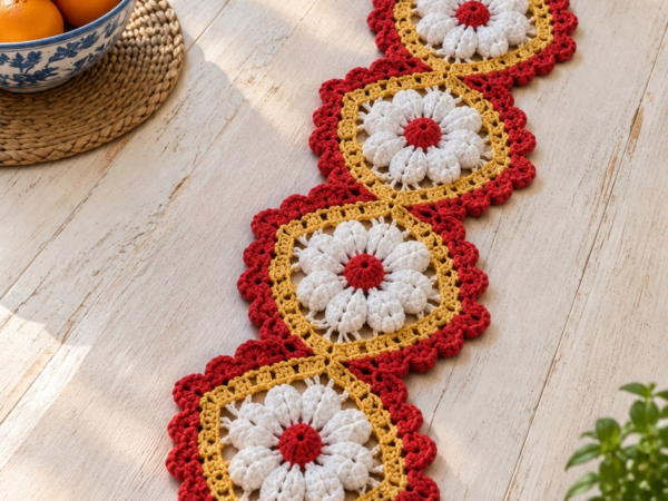 Sunny Puff Flower Table Runner — Free Crochet Pattern