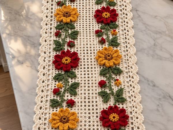Wildflower Filet Lace Table Runner — Free Crochet Pattern