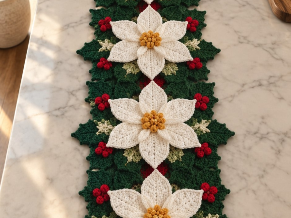 Blue & White Snowflake Swirl Table Runner — Free Crochet Pattern