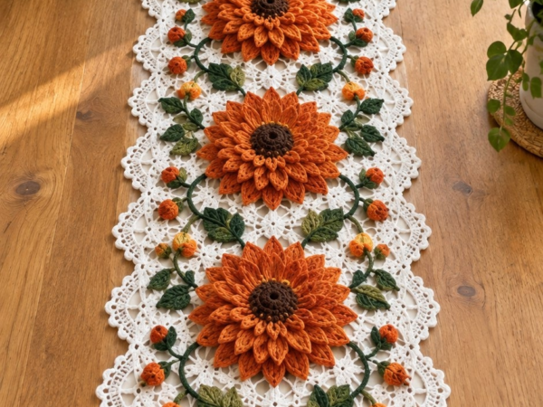 Harvest Sunflower Row Table Runner — Free Crochet Pattern