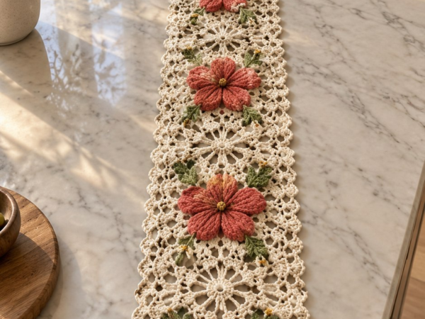 Coral Blossom Lace Table Runner — Free Crochet Pattern