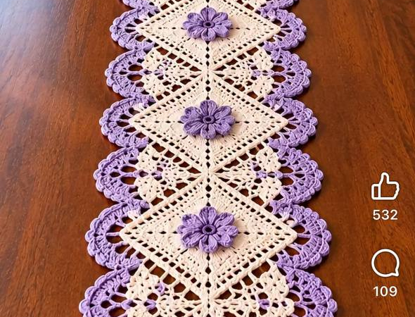 Lavender Diamond Lace Table Runner — Free Crochet Pattern