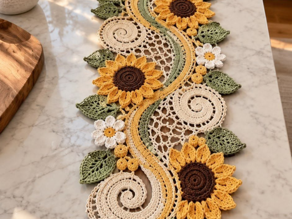 Sunflower Swirl Lace Table Runner — Free Crochet Pattern