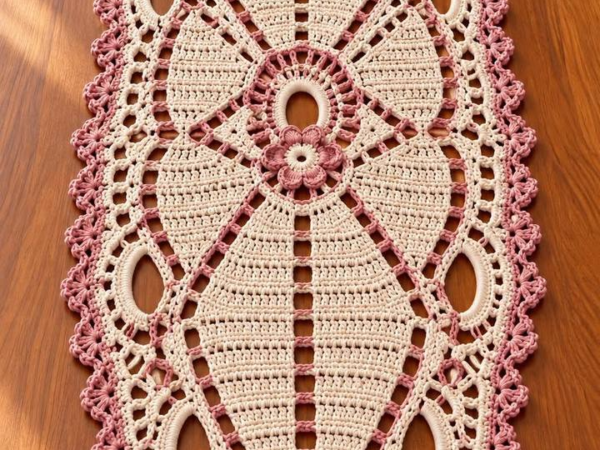 Dusty Rose Oval Lace Table Runner – Free Crochet Pattern