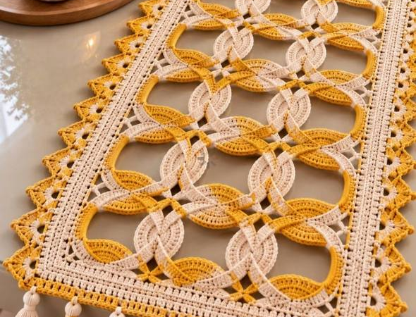 Golden Wedding Ring Lace Table Runner – Free Crochet Pattern