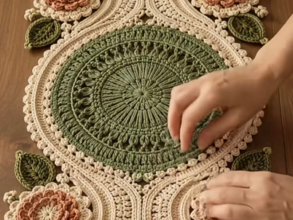 Sage Mandala and Rose Table Runner – Free Crochet Pattern