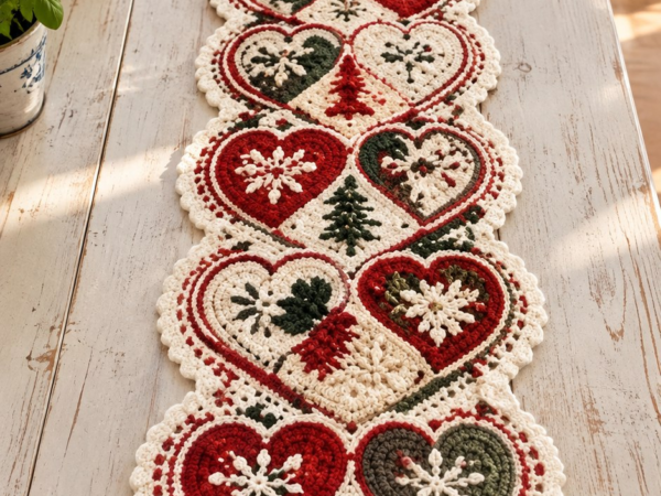 Nordic Heart & Snowflake Table Runner — Free Crochet Pattern