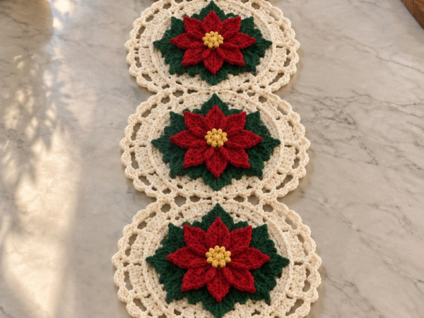 Poinsettia Doily Chain Table Runner — Free Crochet Pattern