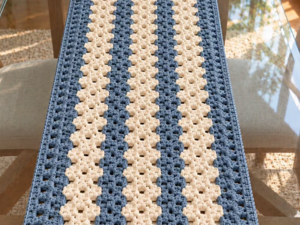 Denim Blue and Cream Granny Stripe Runner