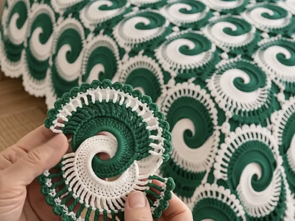 Green and White Spiral Disc Bedspread