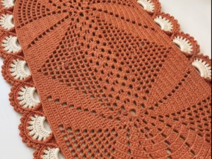 Terracotta and Cream Oval Lace Table Runner