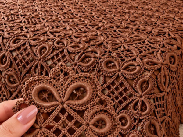 Cinnamon Brown Irish Lace Trefoil Square Bedspread