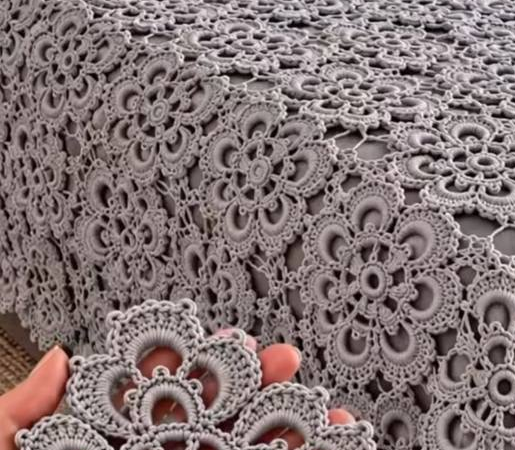 Grey Irish Lace Flower Medallion Bedspread