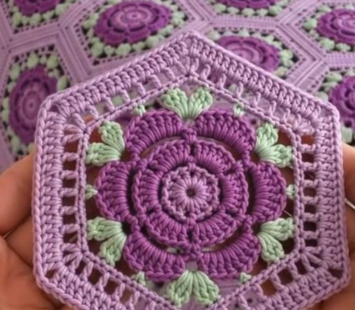 Lavender and Purple Rose Hexagon Bedspread